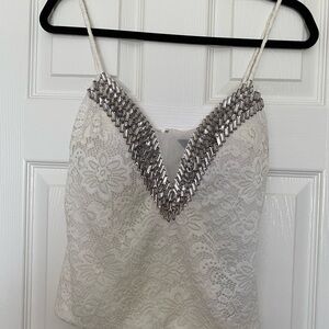 White Embellished Crop Camisole